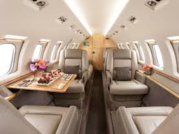 Business jet cabin interior, club seating